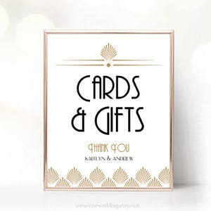 Art Deco Cards and Gifts Sign, Editable Wedding Cards and Gifts Sign Template, 8x10, DIY, Printable, Gatsby, Gold, Shell, VW46