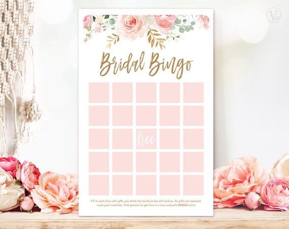 Bingo Bridal Shower Game, Printable Bridal Party Games, Bridal Shower Games, Bridal Bingo, Blush Pink Floral, VWC95