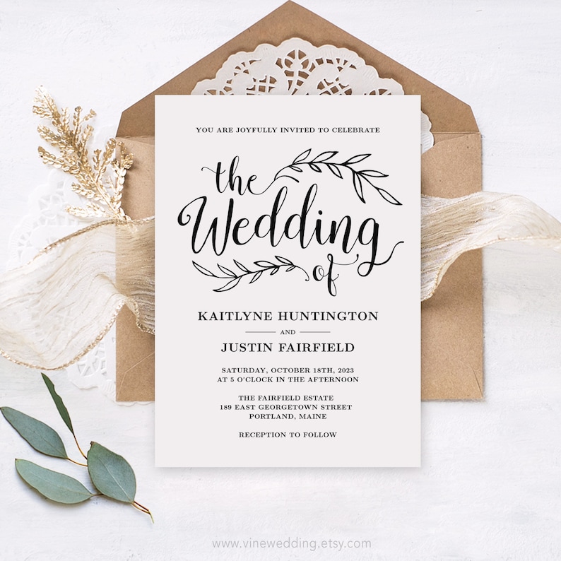 Vintage Wedding Invitation Template, Rustic Wedding invitation Set, Editable Wedding Invitation Bundle, Kraft, DIY, Printable, VW01 image 3