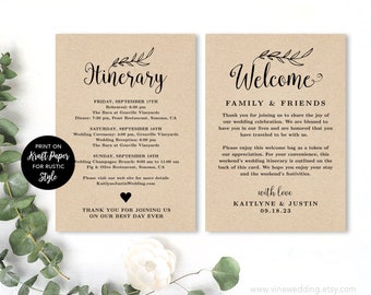 Printable Wedding Itinerary, Wedding Welcome Letter, Welcome Itinerary, Editable, Wedding Bag Note Card, VW01