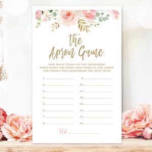 The Apron Game Bridal Shower Game, Printable Bridal Party Games, Bridal Shower Games, Blush Pink Floral, VWC95