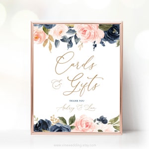 Navy and Blush Cards & Gifts Sign, Editable Cards and Gifts Sign Template, Printable, Wedding, Navy Blue, Pink, VWT13