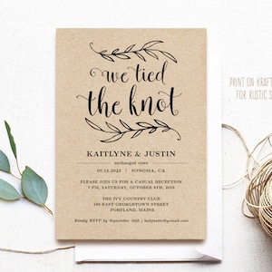 Elopement Reception Invitation Template, Wedding Reception Invitation, Elopement Announcement Card, Editable, Rustic, Kraft, VW01
