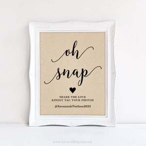 Wedding Hashtag Sign, Oh Snap Hashtag Sign, 8x10, DIY Printable Wedding Sign, Modern Calligraphy, VWC88