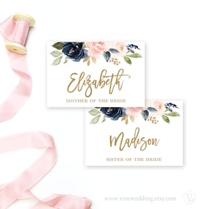 Printable Name Label, Name Badge Insert, Name Tags, Bridal Shower, Wedding, Navy, Pink, Floral, VWC78