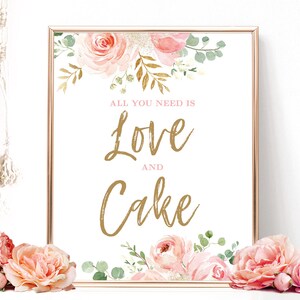 All You Need is Love and Cake Sign, Printable All You Need is Love and Cake Sign, Bridal Shower Sign, Blush Pink Floral, VWC95
