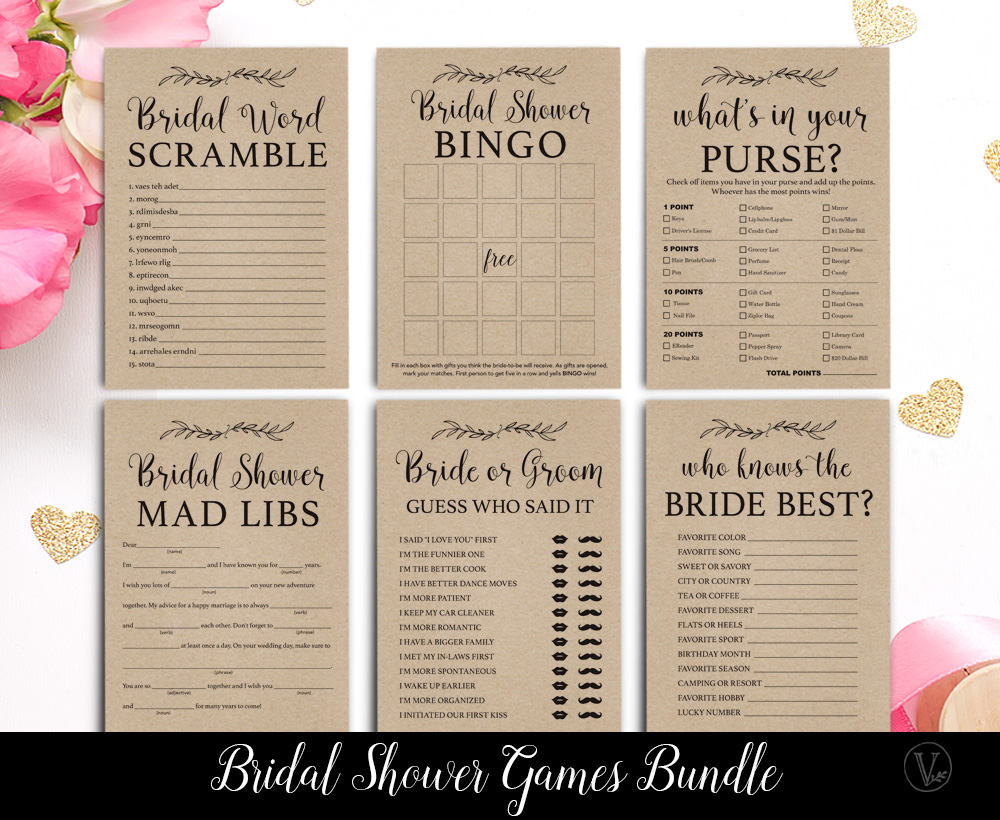 Bridal Shower Game Bundle 6 Printable Bridal Party Games Etsy