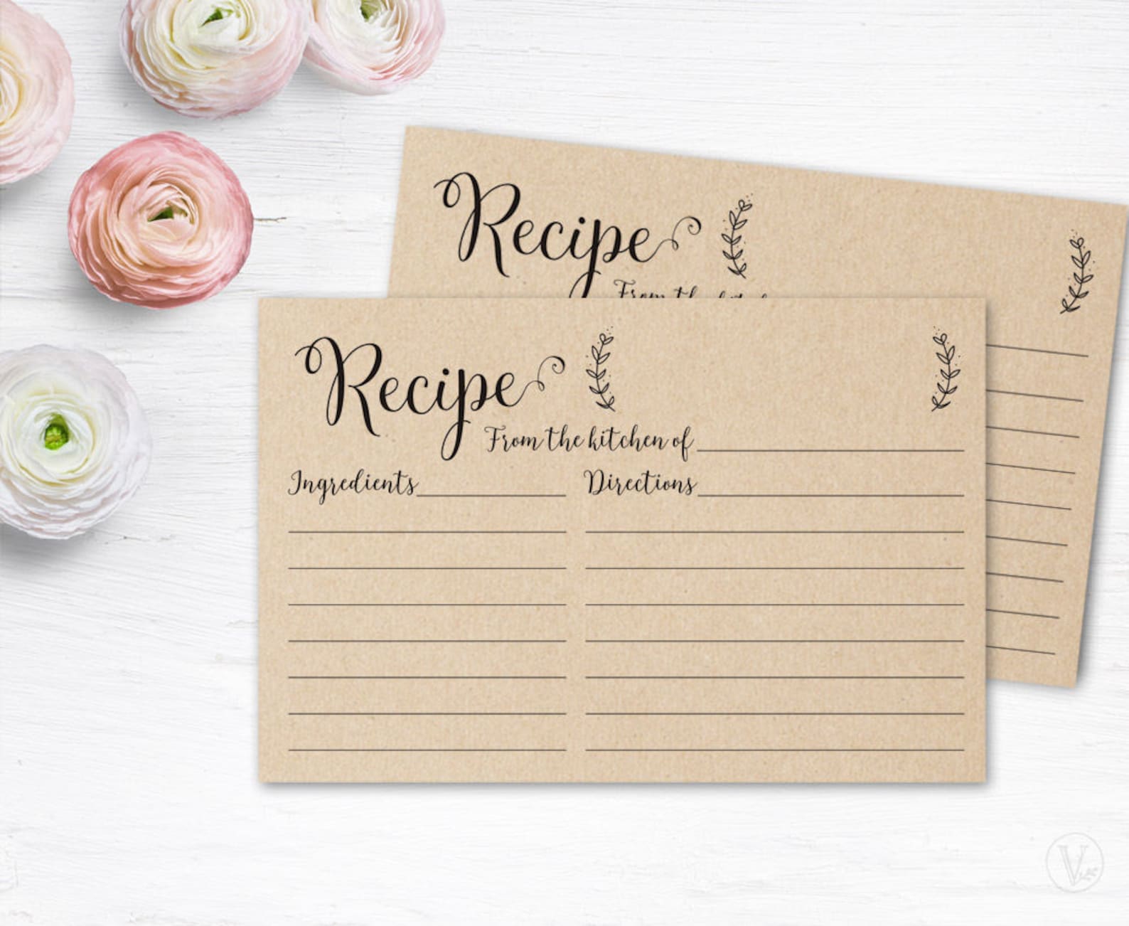 Printable Recipe Card Bridal Shower Recipe Card DIY Recipe Etsy