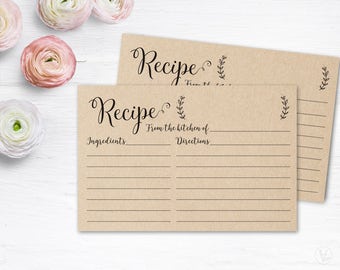 Printable Recipe Card, Bridal Shower Recipe Card, DIY Recipe Cards, 4x6 inches, VW01