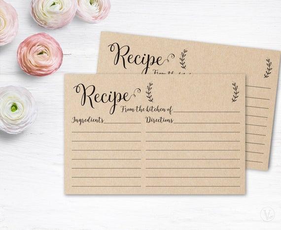 Printable Recipe Card, Bridal Shower Recipe Card, DIY Recipe Cards, 4x6 inches, VW01