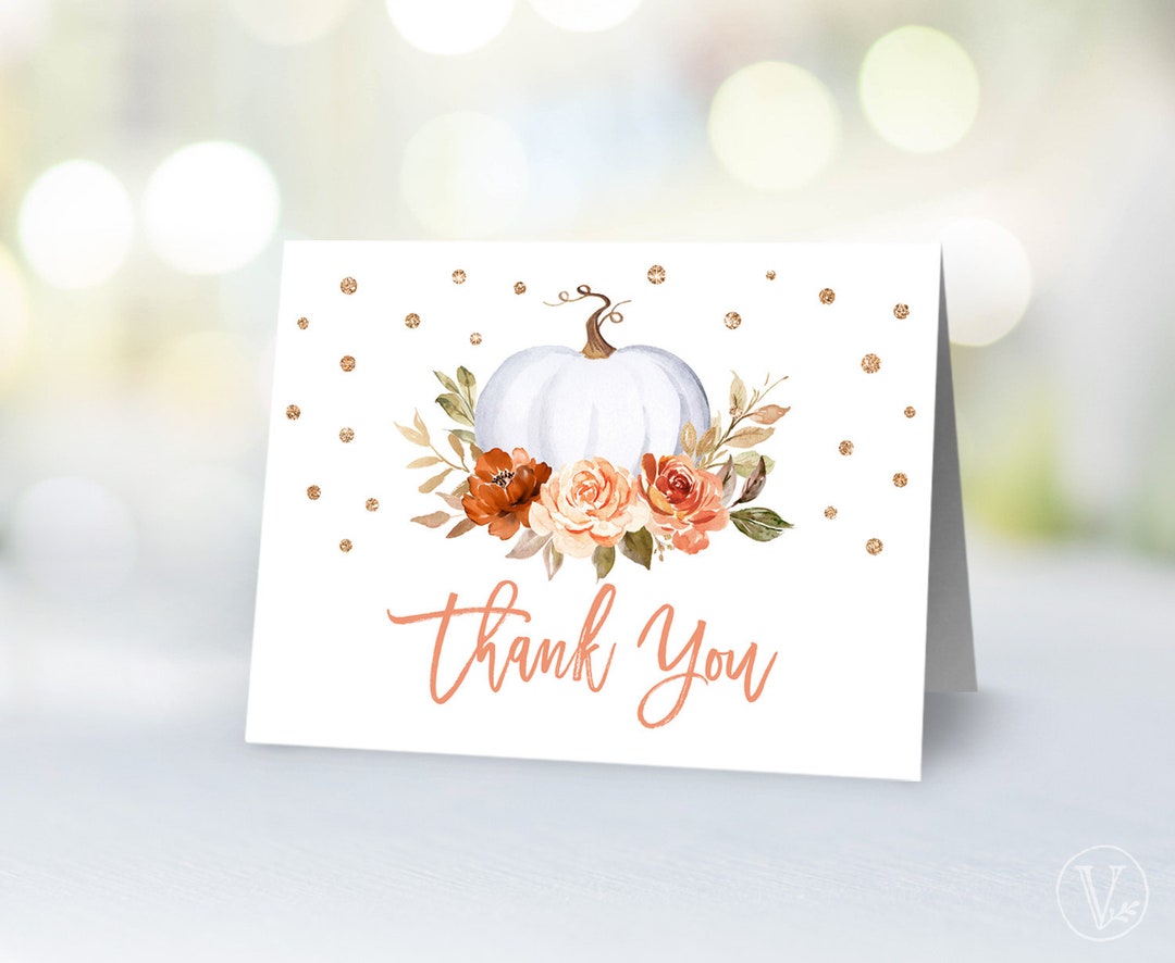 Printable Thank You Card, Fall Pumpkin Floral Thank You Card, Bridal ...