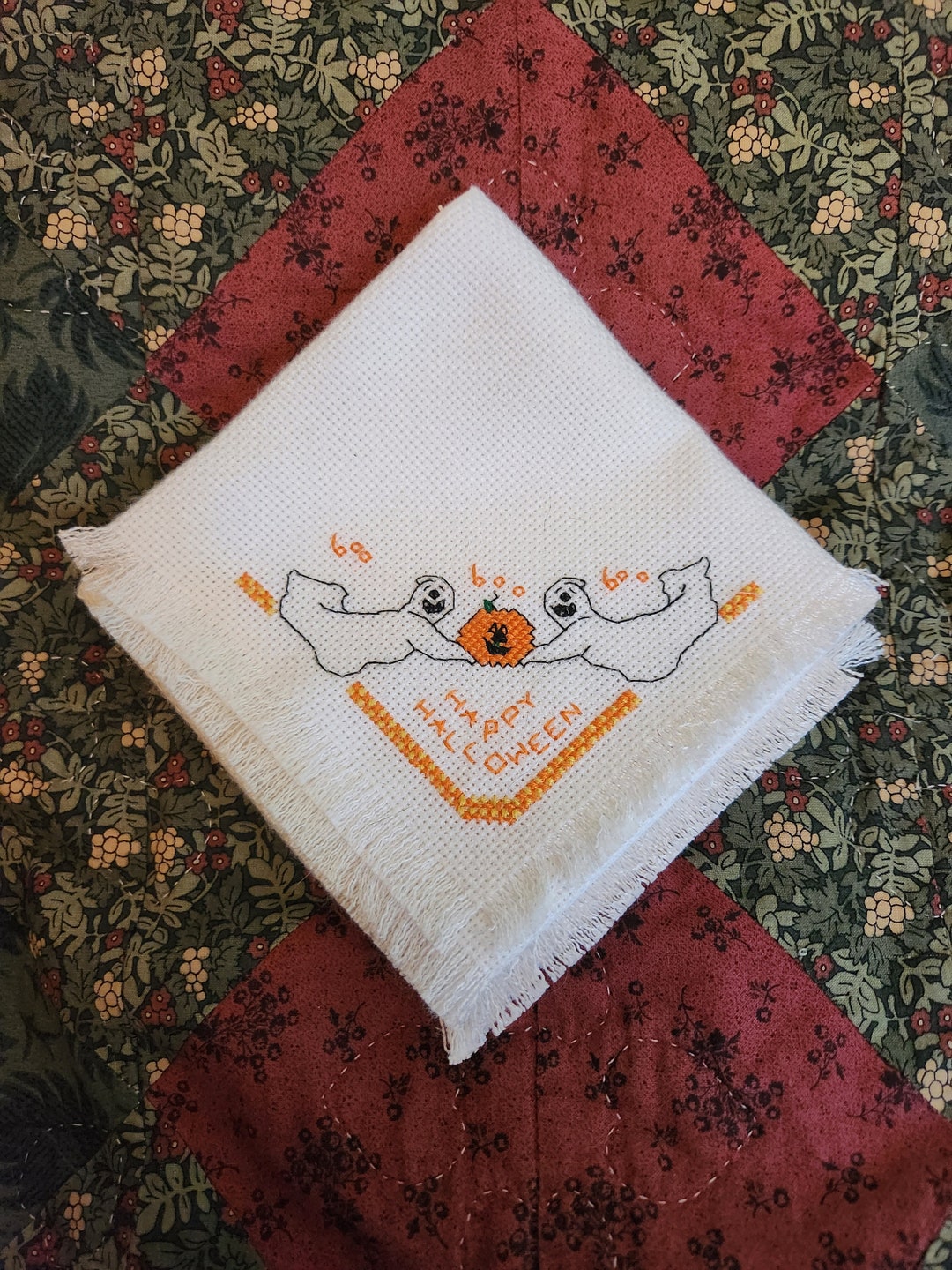 Cross Stitch Bread Cloth Happy Halloween. No International Etsy