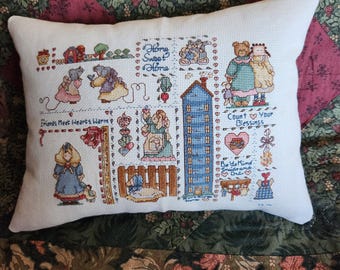 Cross Stitch Country Sampler Pillow. No international shipping.