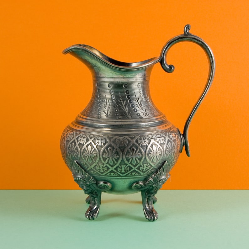 Fully marked Silver Plated Pewter Jug M\u00e9tal Anglais Britannia Metal French Vintage
