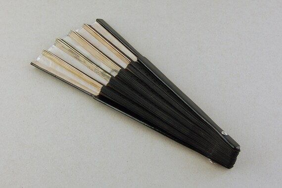 Vintage Fan - Hand Fan - Black and Grey - Bamboo … - image 4