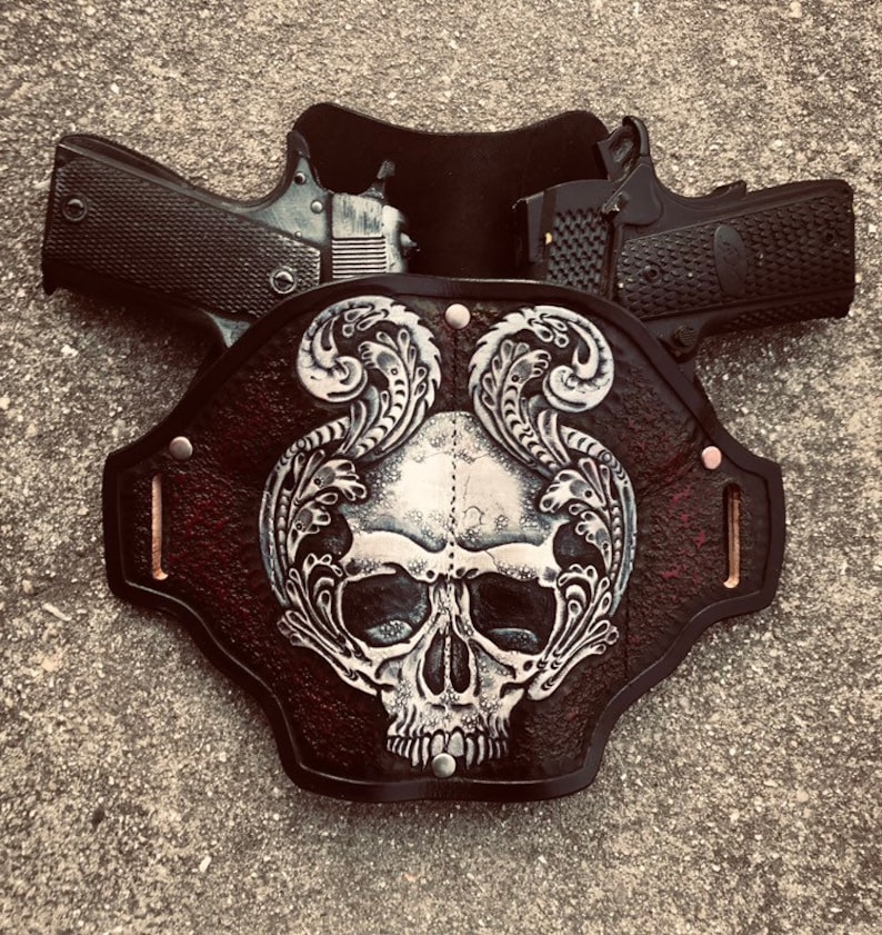 Custom Leather Double Holster 1911 Skull Etsy