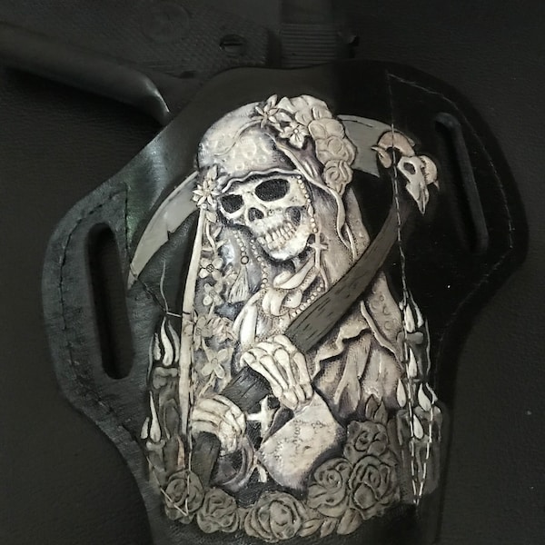 Skull holster Hand tooled leather holster. 1911, ruger, kimber, glock, desert eagle, custom