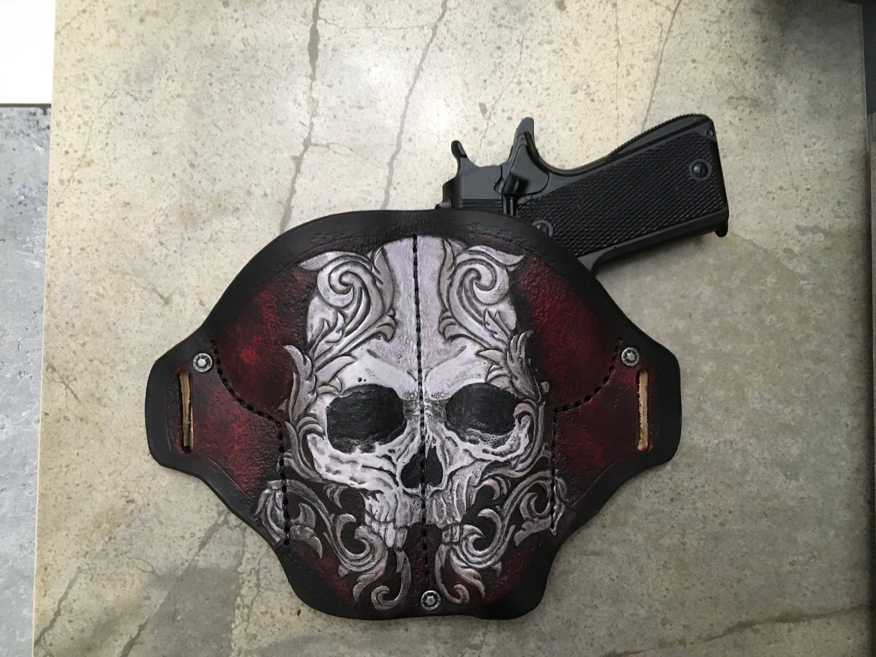 Skull Double 1911 Holster Hand Tooled Leather Holster. 1911 Etsy UK
