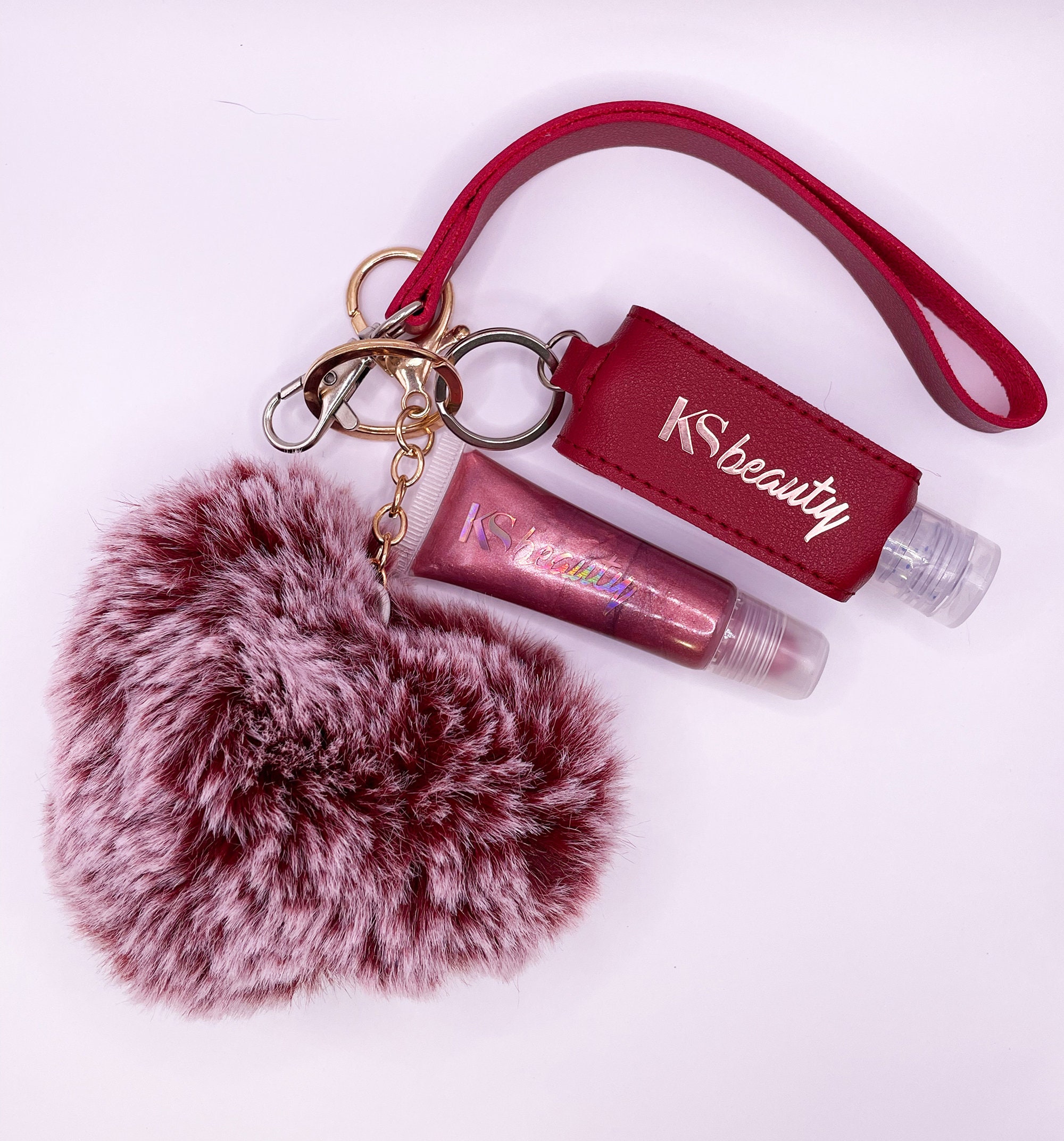 Accessories, Key Chain Puff Ball With 2 Lipgloss