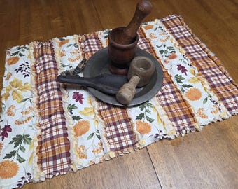 Rag Quilted Table Mat ~ Autumn ~ 16" X 23" ~ Handmade in Maine