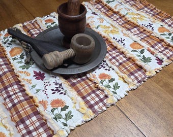 Rag Quilted Table Runner ~ Autumn ~ 15" X 33" ~ Handmade in Maine