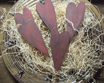 Primitive Wooden Heart Bowl Fillers  Set of 5 ~ Handmade ~ about 4" ~ Country ~ Rustic ~ FARMHOUSE