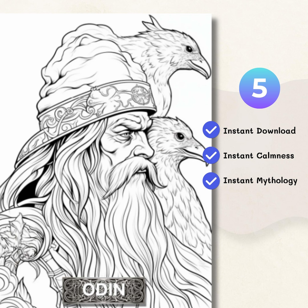 Norse Mythology Coloring Pages: Thor, Odin, Freya (digital Download