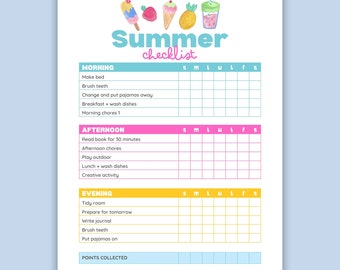 Summer Checklist for Kids, Daily Routine Printable (PDF)