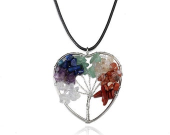 Beautiful 7 Chakra Tree of Life Heart Pendant 5193