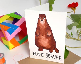 Illustrated greetings card beaver animal funny birthday card by Harriet Orrey-Godden