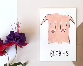 Funny Greetings Card boobs illustration humor