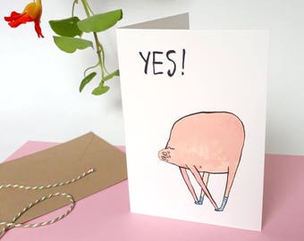 Yoga greetings card nude fitness humour illustration art card