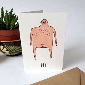 Cartoon Art card, blank inside, illustration naked man birthday card man image 2