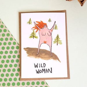 Cartão de felicitações feminista empoderamento mulher forte engraçado nudista amante da natureza arte