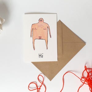 Cartoon Art card, blank inside, illustration naked man birthday card man image 4