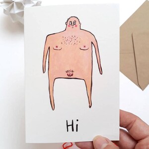 Cartoon Art card, blank inside, illustration naked man birthday card man image 3