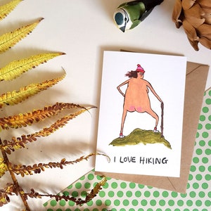 Hiking nudist card nature outdoors walking illustration