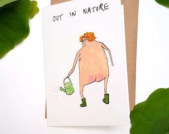 Gardener greetings card mothers day naturist birthday funny illustration