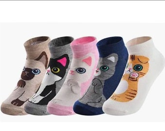 Cat Lover Socks, 5 Pairs, Women's Shoe Size 4-10
