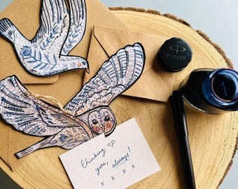Just a Note To Say Owl / Bird Greeting Card Hanging Decoration