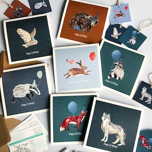 PERSONNALISEZ GRATUITEMENT Carte de voeux animal de la forêt ours/lapin/hérisson/renard/blaireau/hibou/loup/raton laveur