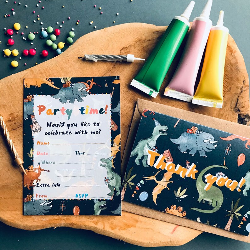 Write & Send Dinosaur Party Invites and Thank you Cards image 2