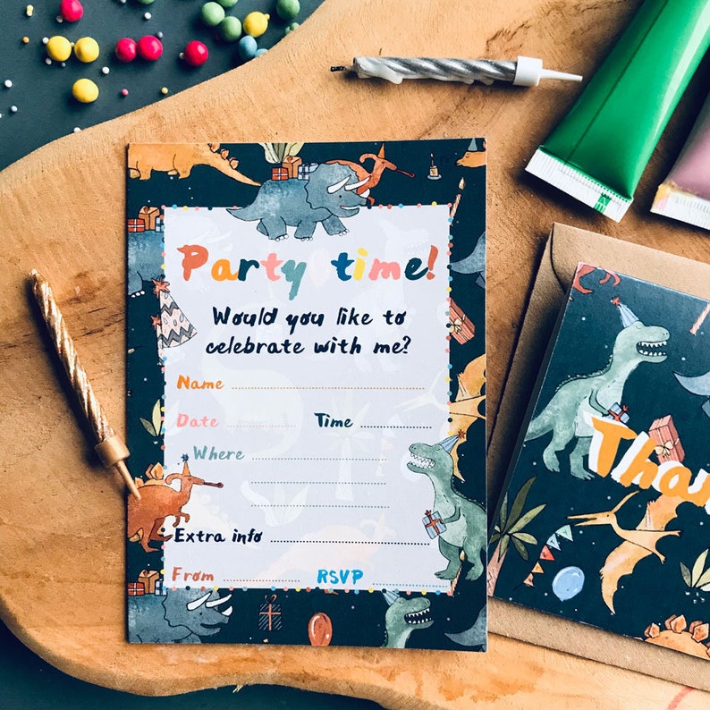 Write & Send Dinosaur Party Invites and Thank you Cards image 1