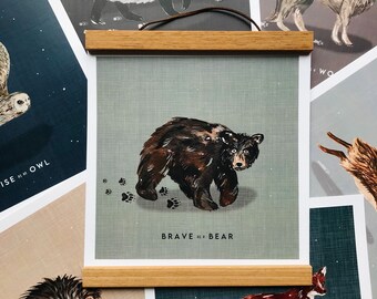 Forest Animal Footprint bear/bunny/hedgehog/fox/badger/owl/wolf Art Print