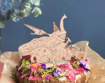Wooden Celebration Cake Topper – Dinosaur Stampede