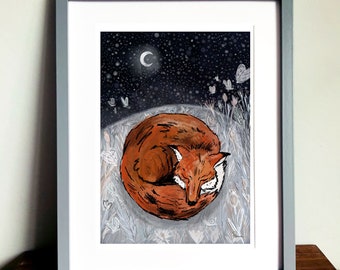 Sleepy Fox Art Print | greeting card