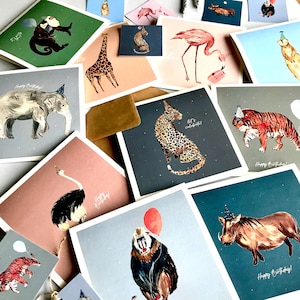 Personalised Wild Animal Greeting Card monkey/giraffe/elephant/lion/tiger/leopard/flamingo