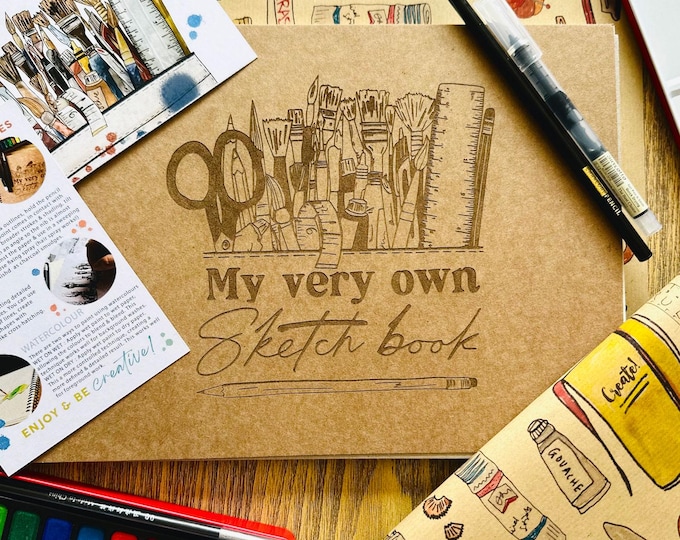 PERSONALISE sketch Book, Pencil Case, Tote Bag, Art Kit Bundle