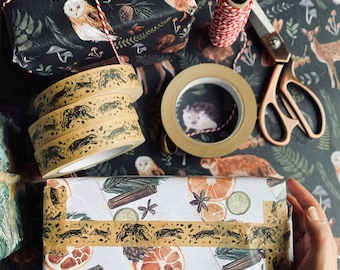 Eco Kraft Gift Tape: Running Forest Animal Design