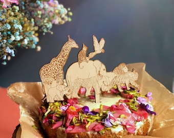 Wooden Celebration Cake Topper – Wild Animals